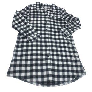 •- Northstyle Plaid Flannel Nightshirt Pocket Black White A2
